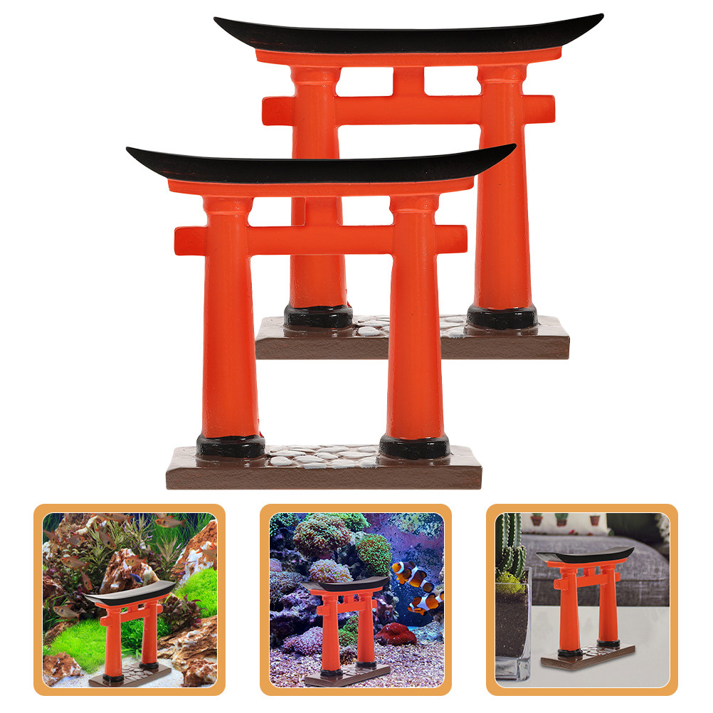 Aquarium Fish Japanese - 2 Stück Japanisches Harz-Torii-Tor Kleine Miniatur-Dekoration